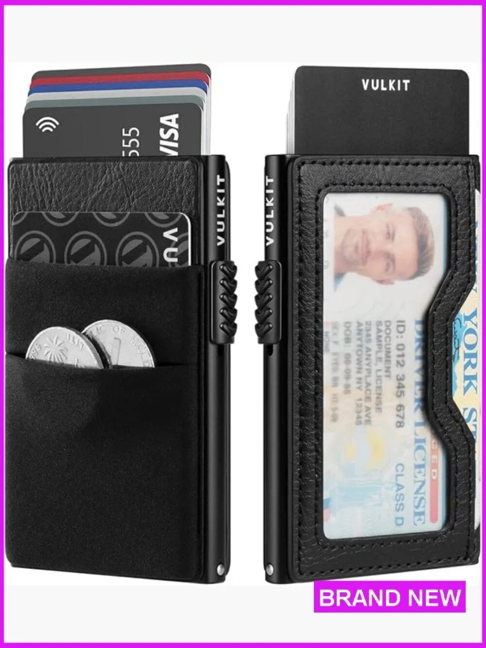 Minimalist RFID Blocking Pop Up Card Holder Wallet Slim Design Vegan Leather